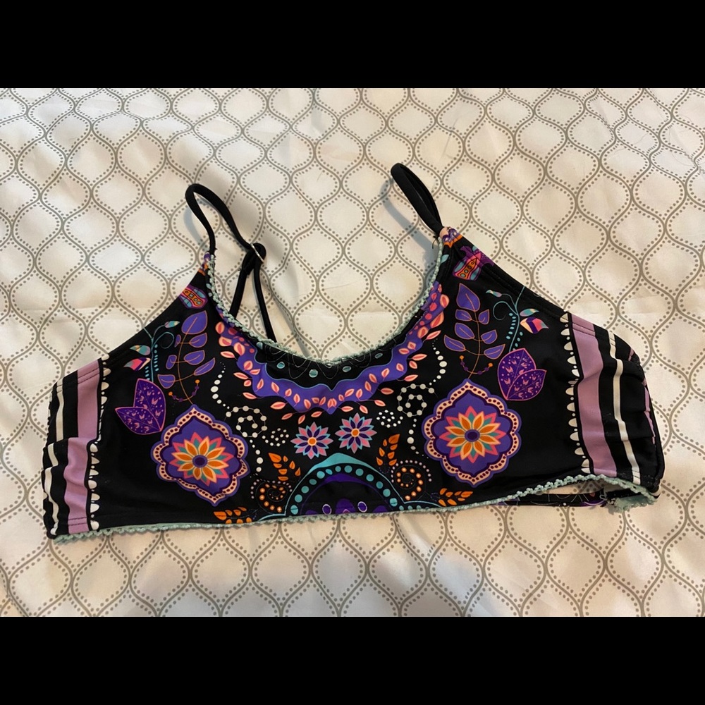 purple and black bathing suit set